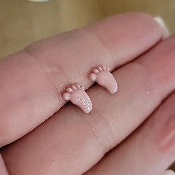 Baby Feet Ceramic Stud Earrings - Picture 5 of 6